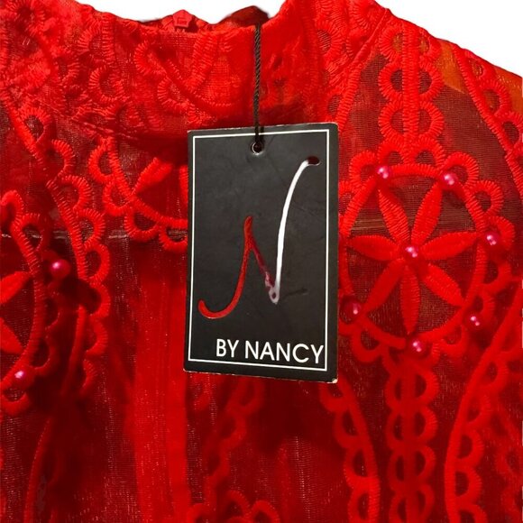 NWT Nancy Red Lace Sheer Blouse – Size Small - Picture 4 of 5